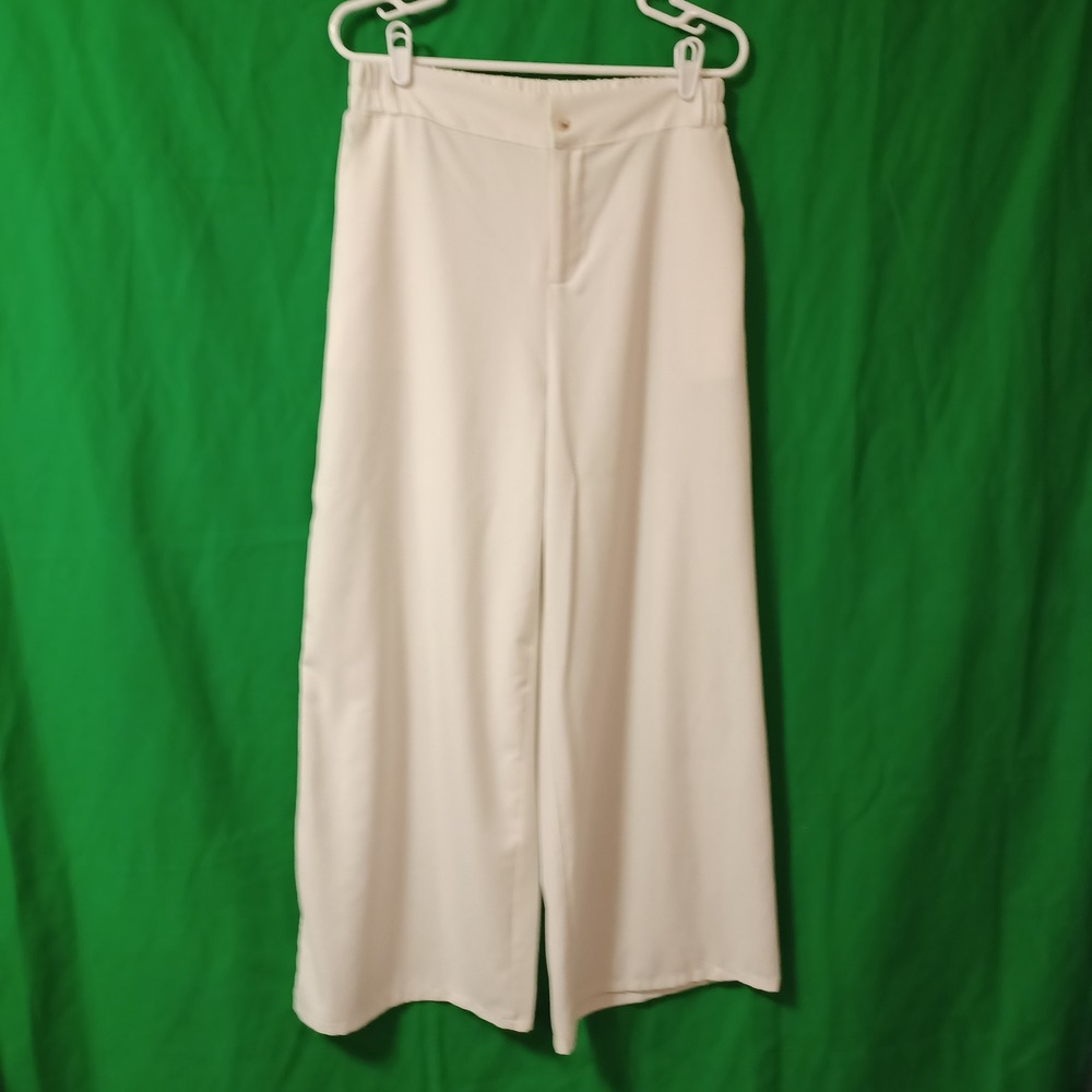 Sheinโ Fashion Womens Wide Leg Dress Pants White Elastic Waist Size L CY-0624